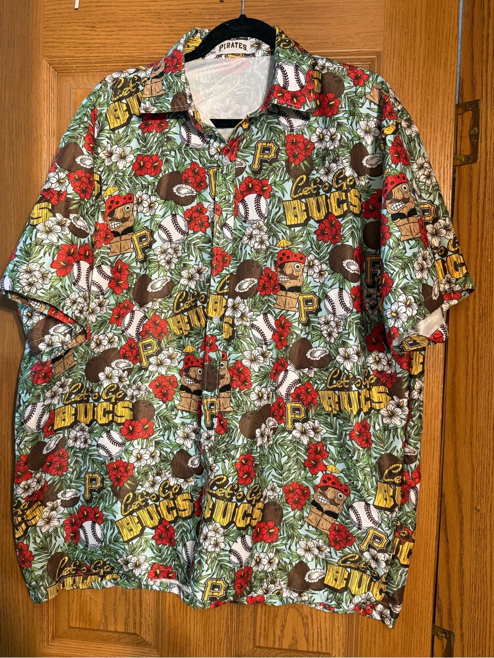 Pittsburgh Pirates Floral Baseball Camp Shirt - Red Green Tropical Print